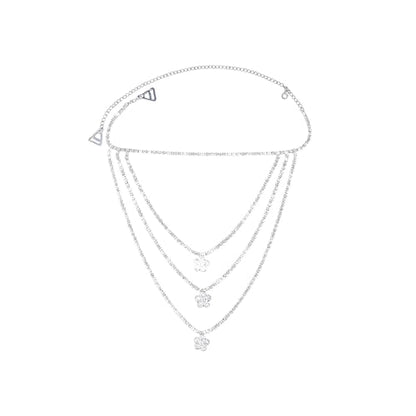 Sexy Rhinestone Shoulder Chain Necklace Multilayer Flower Shoulder Chain Statement Bridal Wedding Jewelry Rhinestone Underwear Bra Chain for Women (Silver)