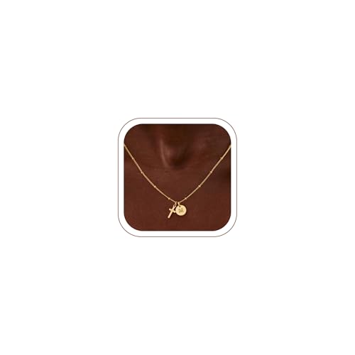 Turandoss Cross Necklaces for Girls, Faith Baptism Jewelry Birthday Gifts | 14K Gold Plated Initial A-Z Cross Pendant Necklace Trendy Birthday Jewelry Gifts for 8 9 10 11 12 13 14 15 16 Teen Girls - color: Gold-M