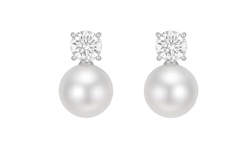Pearl Clip on Earrings for Women - 14K Gold Silver Plated Cubic Zirconia Non Pierced Ear Clips Jewelry Gifts for Wedding Bridal Party Gifts - color: Silver-12mm