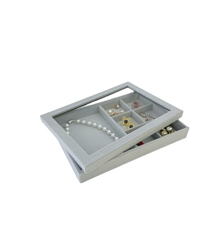 See-Through Cover for Grey Velvet Stackable Organizer Premium Quality Stackable Tray PlexiGlass Lid - size: Glass Lid