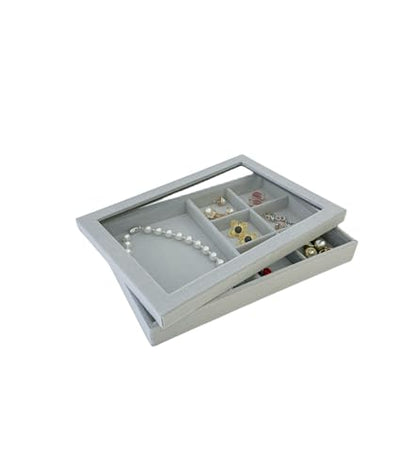 See-Through Cover for Grey Velvet Stackable Organizer Premium Quality Stackable Tray PlexiGlass Lid - size: Glass Lid