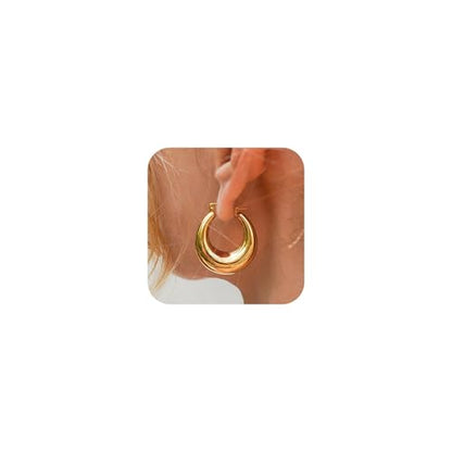 Chunky Gold Hoop Earrings for Women Non Tarnish, 14k Gold Plated Thick Triple Hoop Earrings Hypoallergenic Trendy Hoops Dainty Jewelry Gifts for Women - style: simple hoop earrings