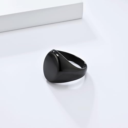 Men's Fashion Stainless Steel Oval Signet Ring Big Wide Solid Biker Band Polished Comfort Fit Silver/Gold/Black - color: Black