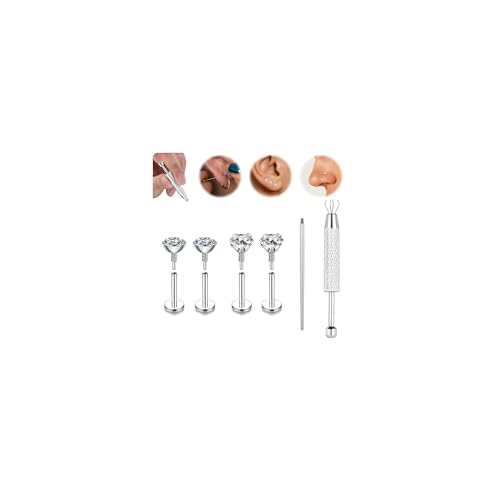 Long Internally Threaded Tragus Piercings 16G 18G 20G Medusa Lip Jewelry Surgical Steel Flat Back Earrings Cartilage Helix Studs Nose Rings Monroe Labret Stud - color: 20G(0.8mm);BL:6mm