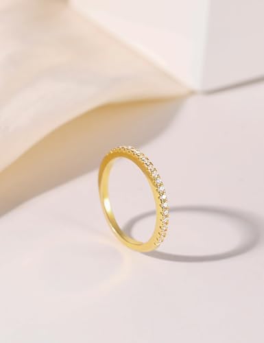 EAMTI 2mm Wedding Band Cubic Zirconia Half/Full Eternity Stackable Brass Engagement Ring Size 3-13 - color: Half-Eternity-Gold