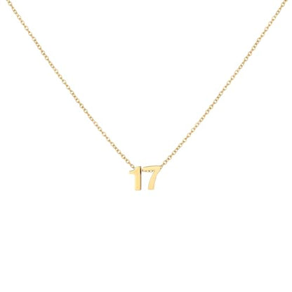 Number Necklace for Women Dainty 18K Gold Plated Pendant Necklace Charm Birth Month Personalized Jewelry Birthday Gift - color: GOLD, style: Number 17