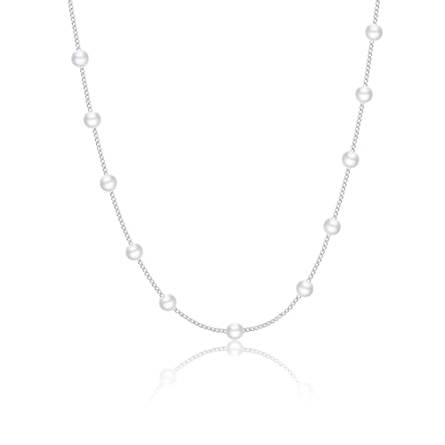 Kyerlyn Dainty Pearl Pendant Necklaces for Women 14K Gold Plated Handmade Layered Pearl Chain Necklace Delicate Layered Pearl Necklace Everyday Jewelry Gift - color: Satellite Pearl-Silver