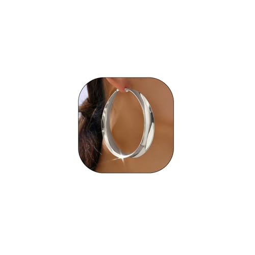 Big Gold Chunky Hoops Earrings for Women Trendy Large Wide Post Thick Drop Dangle Earrings Minimalist Statement Earrings Party Jewelry Gift - color: Big-Silver