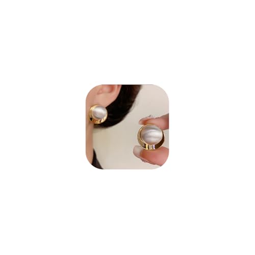 Geometric Chunky Stud Earrings for Women,Thick Brashed Matte Brass Metal Lightweight Dainty Trendy Statement Two-Tone Jewelry Earrings - color: White