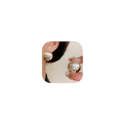Geometric Chunky Stud Earrings for Women,Thick Brashed Matte Brass Metal Lightweight Dainty Trendy Statement Two-Tone Jewelry Earrings - color: White