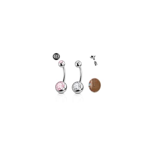 DJCIW 2PCS G23 Titanium Belly Button Rings 14G with Sparkling Cubic Zirconia Internally Threaded Navel Belly Piercing Curved Barbell Jewelry For Women Multiple Bar Lengths 6mm 8mm 10mm 12mm 14mm 16mm - color: Silvery-White+ Pink CZ, size: 14G-1.6x10x5/8mm