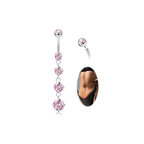 14G G23 Pure Titanium Dangle Belly Button Rings for Women Dangling Belly Ring Curved Barbell Internally Threaded Navel Rings CZ Navel Piercing Jewelry - color: Pink