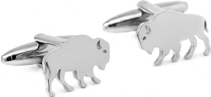 Men’s American Bison Cufflinks – Stainless Steel Wildlife-Themed Cuff Links with Gift Box & Polishing Cloth – Available in Silver & Gold