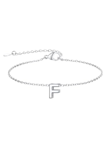 FindChic Initial Bracelets for Women Waterproof Stainless Steel Chain | 14K Gold Plated /Silver Letter A-Z Adjustable Monogram Charm Bracelet Dainty Gift for Women Wife Friend with Gift Box - color: Silver, size: letter F
