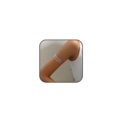 Arm Cuff for Women Layered Armlet Open Adjustable Arm Cuff Gold Silver Upper Arm Cuff Bracelet Minimalist Armband Trendy Jewelry - color: Silver Arm Cuff