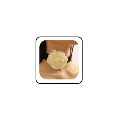 Flower Choker Necklace for Women Vintage Rose Flower Necklace Velvet Ribbon Camellia Floral Choker Necklaces Elegant Summer Necklace Jewelry for Retro Weddings 90s Costume Parties Holiday - color: Yellow