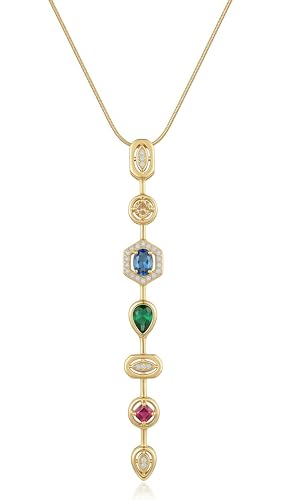 18K Gold Plated Seven Chakra Necklace for Women, Dainty Y Necklace Lariat Drop Pendant, Crystal Healing Yoga Jewelry Gifts - color: gold 02