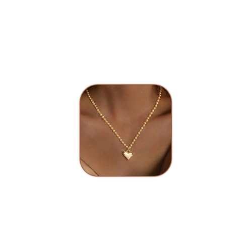HERIER Cute Heart Necklace Dainty 18k Gold Plated Tiny Heart Pendant Choker Necklaces Small Gold Love Open Heart Chain Necklace for Women Simple Gold Necklace for Women Trendy Jewelry - color: Beaded Chain Heart-Gold