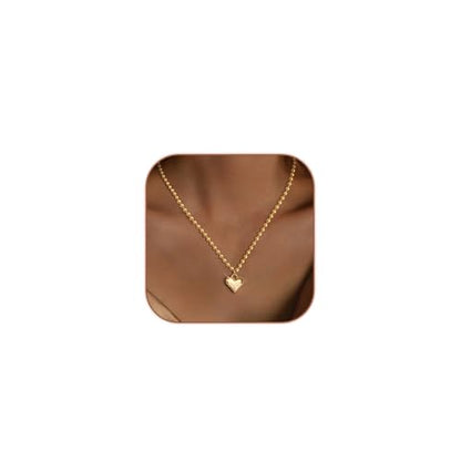 HERIER Cute Heart Necklace Dainty 18k Gold Plated Tiny Heart Pendant Choker Necklaces Small Gold Love Open Heart Chain Necklace for Women Simple Gold Necklace for Women Trendy Jewelry - color: Beaded Chain Heart-Gold