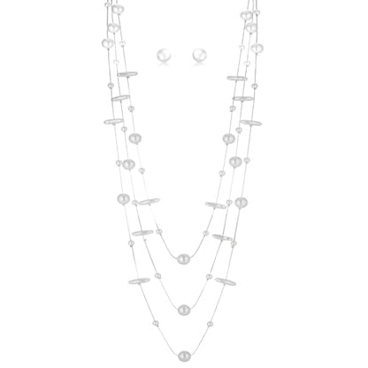 Errally Long Pearl Necklace and Earring Set Layered Pearl Beaded Necklaces for Women White Costume Jewelry Sets Gifts for Mom - color: Disc Shaped