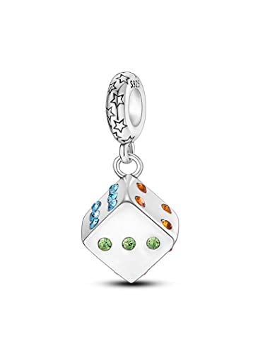 Vegas Safety Chain Sun Birthday Mom Camera Dog God Psalm Bead Pendant 925 Sterling Silver Dangle Compatible With Pandora Moments Charm Bracelet - style: Casino Dice Game Las Vegas Rainbow Crystal 1 2 3 4 5 6