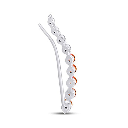 One Piece Right Ear Climber Earring for Women With Birthstone And White CZ | Floating Curved Bar Ear Crawler In 14K Gold Over Sterling Silver Jewelry for Her - color: Simulated Citrine