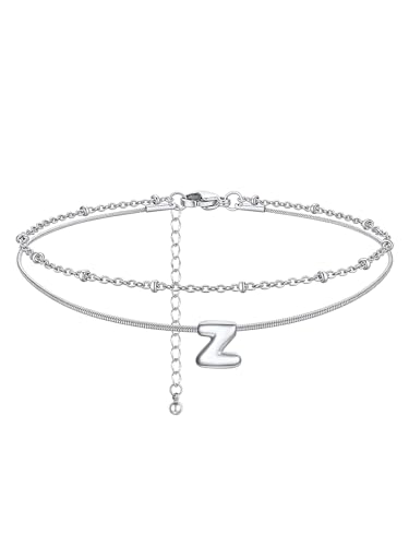 ChainsHouse Initial Ankle Bracelets for Women Waterproof, 14K Gold Plated Layered Initial Anklets Non Tarnish, Adjustable Stainless Steel Women's Ankle Summer Beach Foot Jewelry - color: Stainless Steel, size: Initial Z