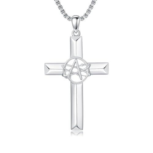ROMANTICWORK Cross Necklace for Men 925 Sterling Silver Three Nail Cross/Atheist/Anchor/Skull Pendant Christian Protect Jewelry Birthday Gifts for Husband - color: Atheist Cross