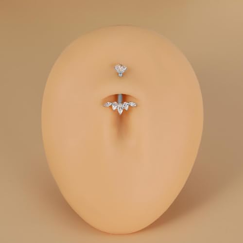 Gold Belly Button Ring, Titanium Dangle Floating Navel Piercing Jewelry - color: Silver-Lotus-10mm