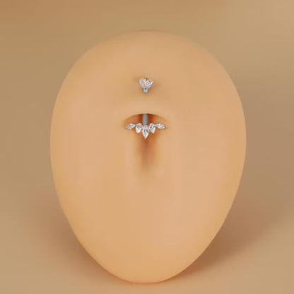 Gold Belly Button Ring, Titanium Dangle Floating Navel Piercing Jewelry - color: Silver-Lotus-10mm