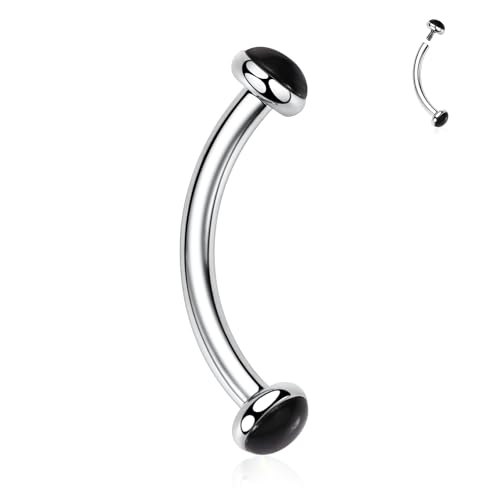 GAGABODY G23 Titanium Eyebrow Piercing Jewelry Curved Barbell Lip Ring | Internal Thread Used in Eyebrow,Belly,Rook 16 Gauge from 6mm to 12mm Lightweight Daily for Woman and Man Sensitive Skin - color: 1Pc-Disc Shape Silver+Black Agate, size: 16G-8mm