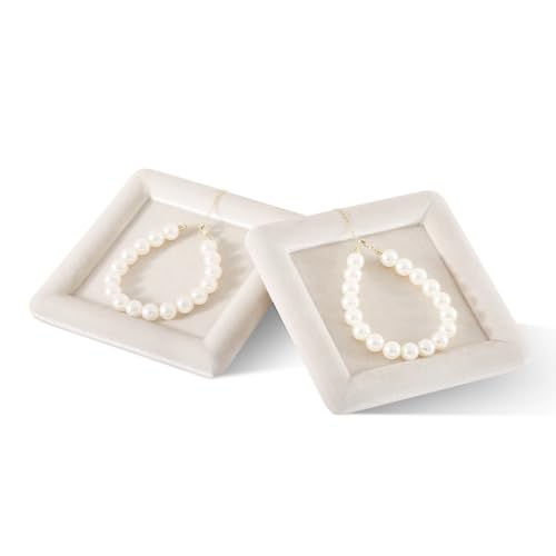 Velvet Jewelry Display Tray for Ring Earrings Necklace Bracelet Flat Tray - color: Beige, size: 5.12 × 5.12 in