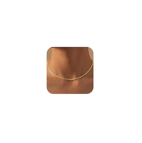 WomenGifts Cuban Link Chain Necklace for Women, Waterproof 14k Gold Silver Plated Chain Choker, Non Tarnish Stainless Steel Jewelry, 3.5/5/6/8/11mm,14/16/18 Inch Thin&Chunky&Thick - color: Gold, style: 3.5MM-14"