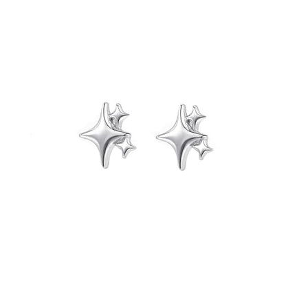 White Gold Plated Star Stud Earrings - Minimalist Geometric Jewelry for Women