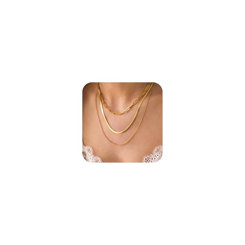 CHESKY 14K Gold/Silver Plated Snake Chain Necklace Herringbone Necklace | Gold Necklace for Women,layered Herringbone Necklace,1.5/3/5MM(W) 14"/16"(L) ,Mothers Day Gifts for Mom,Jewelry - color: gold, style: paperclip/box/snake