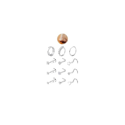 JeryWe Nose Rings for Women - 14K Gold Filled Hypoallergenic Surgical Steel Nose Ring Hoops CZ Lip Ring Screw L Shaped Studs Threadless Flat Back Stud Nose Piercings Jewelry for Women Men - style: Steel-CZ