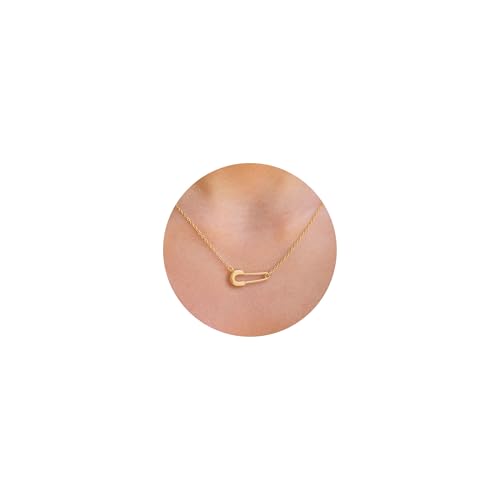 VRIUA Gold Necklace for Women, 14K Gold Plated Dainty Charm Necklace | Italian Horn, Star of David, Butterfly, Sun, Lotus, Sports and Cowboy Boot Charms, Everyday Jewelry Gift for Women - color: Safety Pin Gold