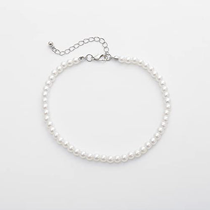 COLORFUL BLING 1Pc Pearl Handmade Anklet Simple Imitation pearls Hand Woven Boho Foot Jewelry Anklet Bracelet Summer Beach for Women - color: 2Pcs