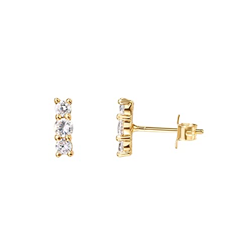 PAVOI 14K Gold Plated 925 Sterling Silver CZ Simulated Diamond Earrings | Dainty Geometric Shape Mini Bar Stud Earrings for Women - color: Yellow Gold, style: Elegance