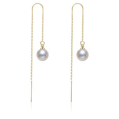 Pearl Dangle Earrings for Women, Threader Earrings Long Drop Earrings, Dainty Hoop Earrings Hypoallergenic Tassel Ear Chain for Wedding Jewelry Gifts - color: Pearl Threader Earrings