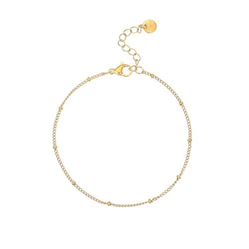 18K Gold Plated Pearl Beaded Cross Bracelets for Women Adjustable Stainless Steel Dainty Thin Gold Box Cuban Twisted Link Chain Bracelet Bridesmaid Jewelry Gifts - color: Satellite-Gold