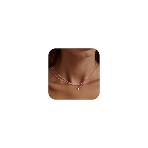 Tewiky Dainty 14k Gold Plated/Silver Cubic Zirconia Necklaces for Women | Simple CZ Jewelry Necklaces Trendy Gifts - color: Rose gold layer chain CZ