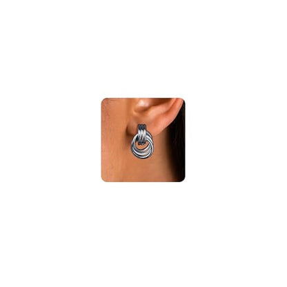 FIBO STEEL 1 Pair Clip On Earrings for Women Non Pierced Ears | Chunky Knot Link, Geometric Statement Colorful Dangle Clip Earrings, Trendy Jewelry Gift - color: Knot Grey