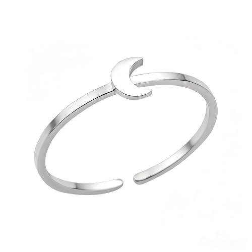 Sun and Moon Rings Stainless Steel Crescent Sun Rings for Women Gold Open Ring Middle Index Finger Jewelry Gift - color: C-Silver Moon