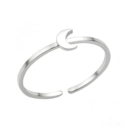 Sun and Moon Rings Stainless Steel Crescent Sun Rings for Women Gold Open Ring Middle Index Finger Jewelry Gift - color: C-Silver Moon