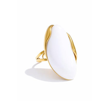 Mchic Colorful Chunky Statement Ring for Women: Boho Large Oval Acrylic Finger Ring Stainless Steel Adjustable Beach Summer Y2K Handmade Jewelry Gift for Women - color: White