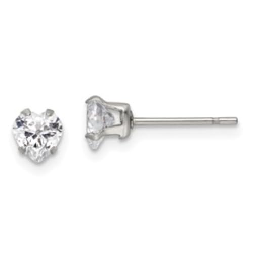 Diamond2Deal Stainless Steel Polished 5mm Heart Cubic Zirconia Stud Earrings Len-0.21 In, Wid-0.2 In