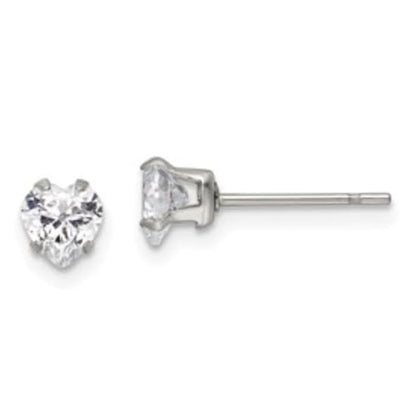 Diamond2Deal Stainless Steel Polished 5mm Heart Cubic Zirconia Stud Earrings Len-0.21 In, Wid-0.2 In