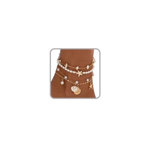 Ankle Bracelets for Women Gold Anklets for Women Waterproof Beach accessories Summer Foot Jewelry Bell Pink Blue White Silver Flower Ankelts for Women Plus Size Anklet Bracelet for Big Ankles Hawaiian Beach Jewelry - color: Style 2- 4-layer pearl shell st