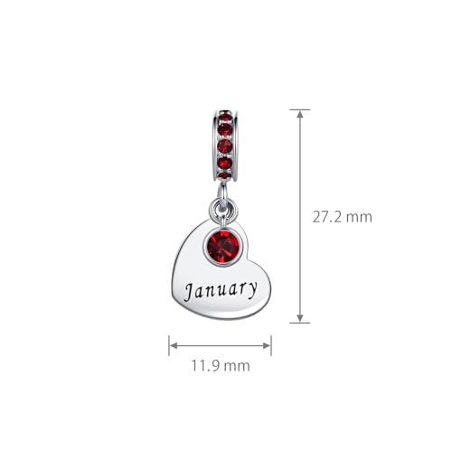 NARTGO January-December Birthstone Birthday Charm Heart Dangle Beads Jewelry Gift for Women Compatible with Pandora Bracelets & Necklaces - style: January Birthstone